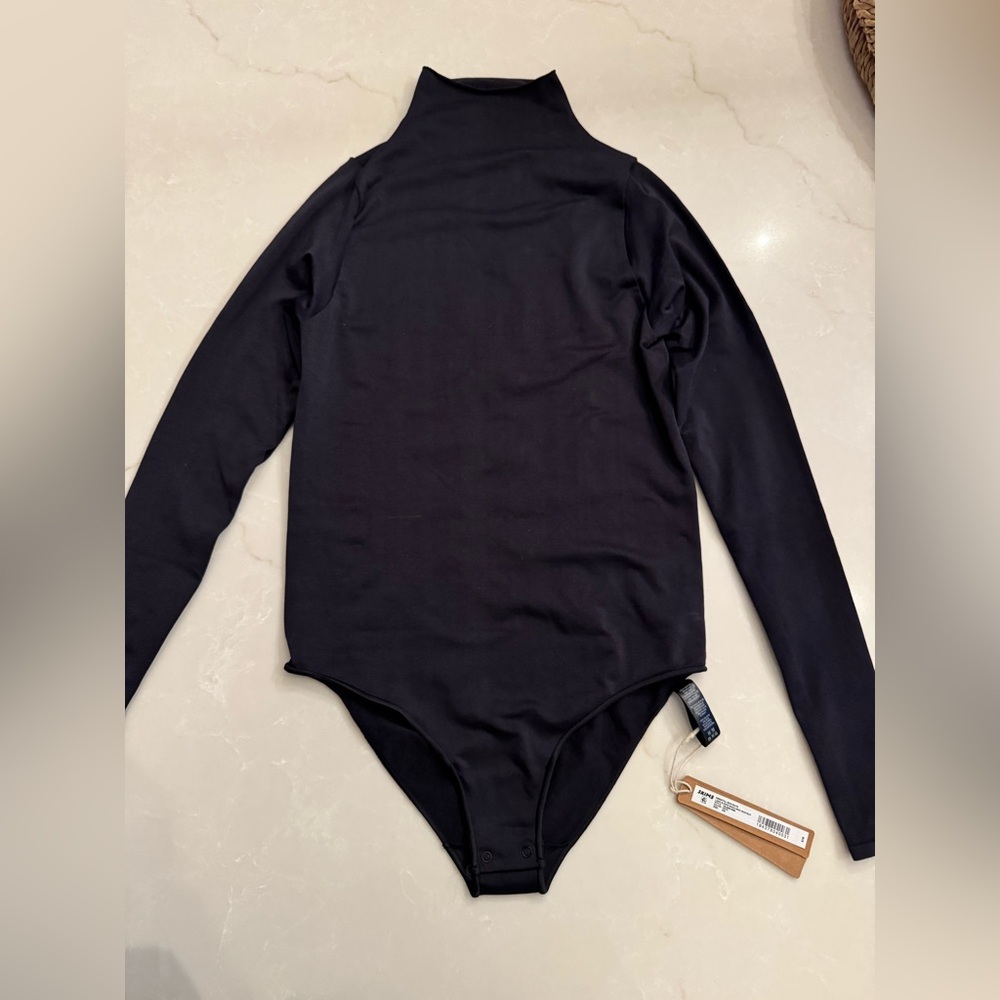 Skims black mock neck long sleeve bodysuit